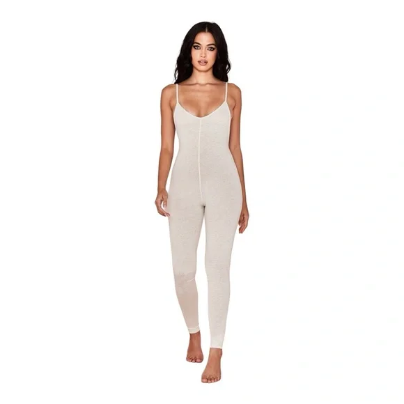 HOUSE OF CB Zahara Milk Marl Summer Lounge Beige Oatmeal Onesie Jumpsuit - Picture 4 of 11